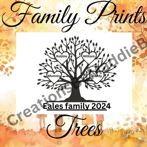 Our Family Tree Print - Customised to your Specification. Ideal gift idea for Parents, Grandparents, a special birthday