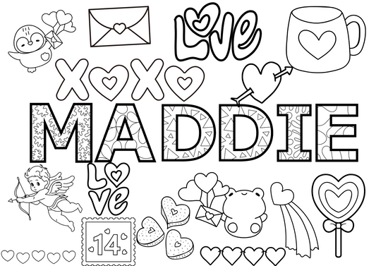 Personalised Valentine colouring sheet A4