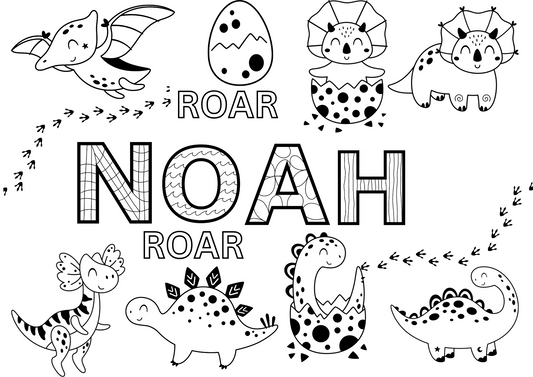Personalised Dinosaur colouring sheet A4