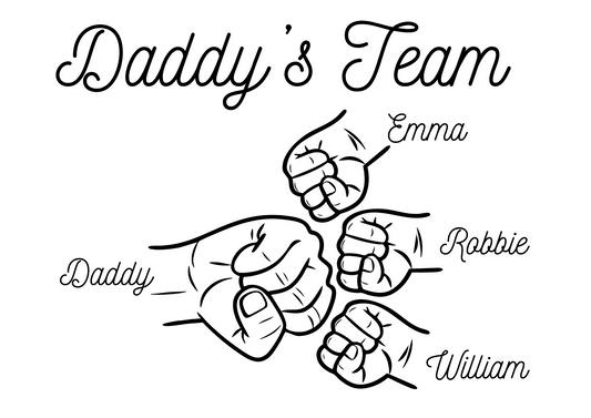 Personalised Family Daddy's Team Print Fist Hands Up To 5 Children ONLY! Unframed Boy Girl Father's Day Present Gift Dad