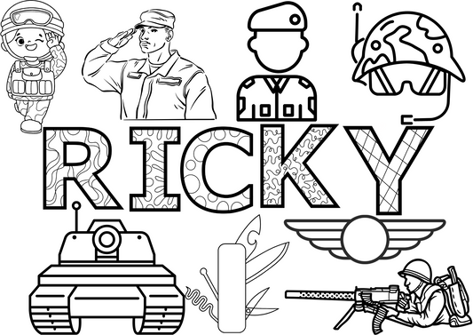 Personalised Army colouring sheet