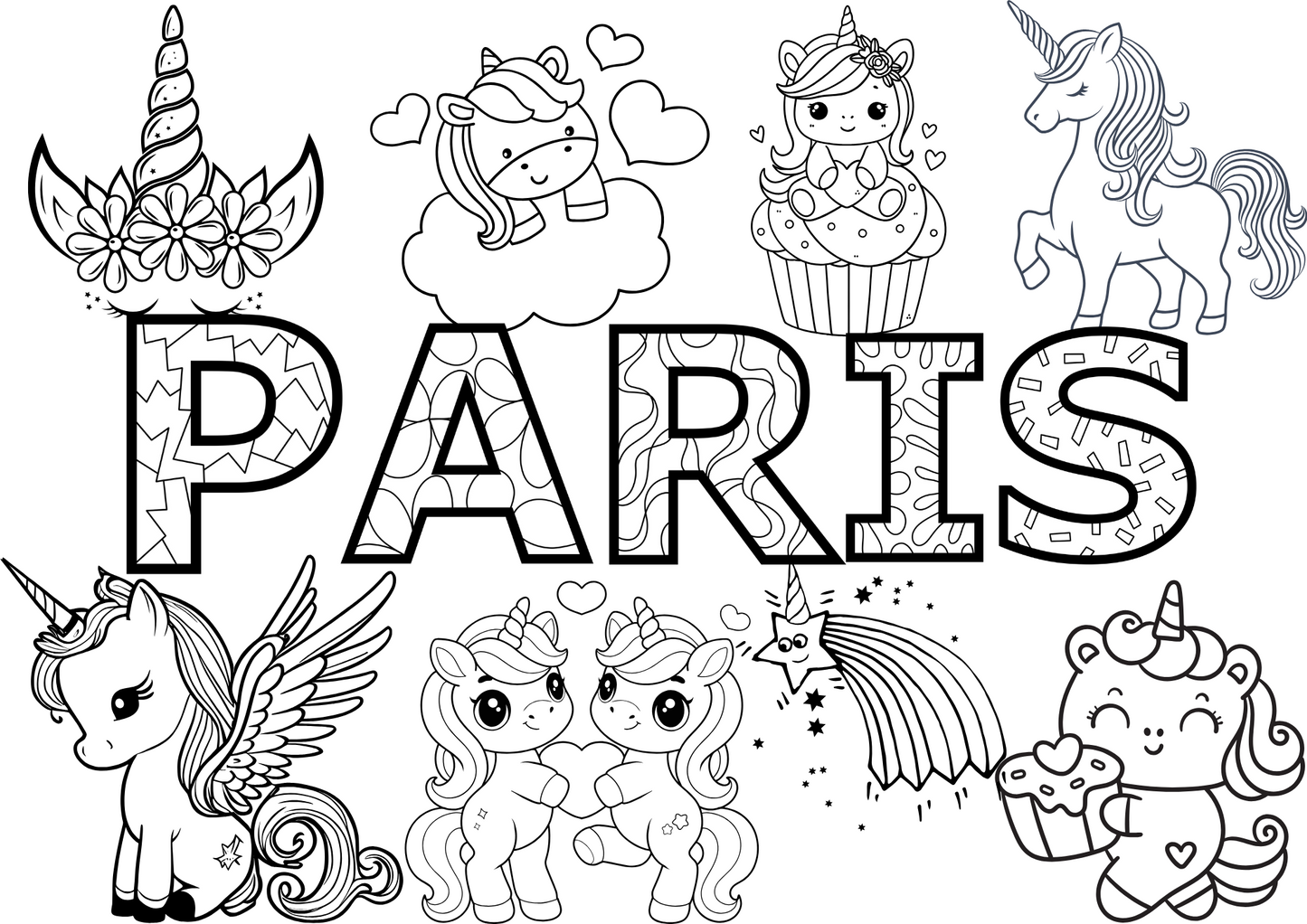 Personalised Unicorns colouring sheet A4