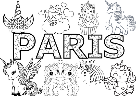 Personalised Unicorns colouring sheet A4