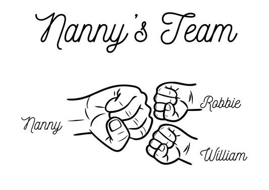 Personalised Family Nanny's Team Print Fist Hands Up To 5 Children ONLY! Unframed Boy Girl Mother's Day Present Gift Nanny