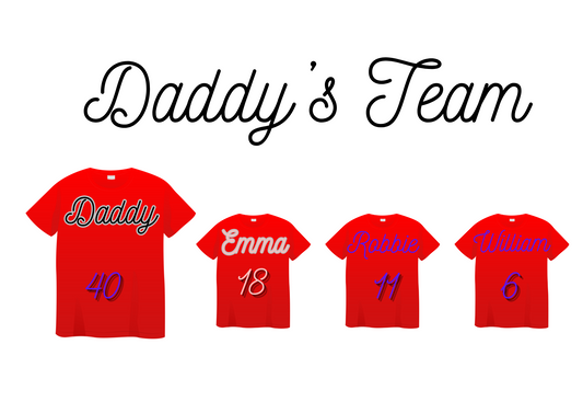 Personalised Family Daddy's Team Print tshirts Up To 5 Children ONLY! Unframed Boy Girl Father's Day Present Gift Dad