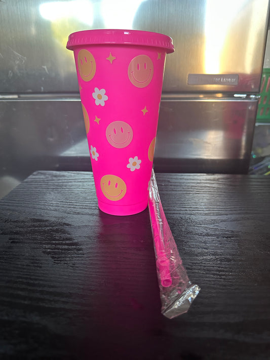 Face and flowers cold cup