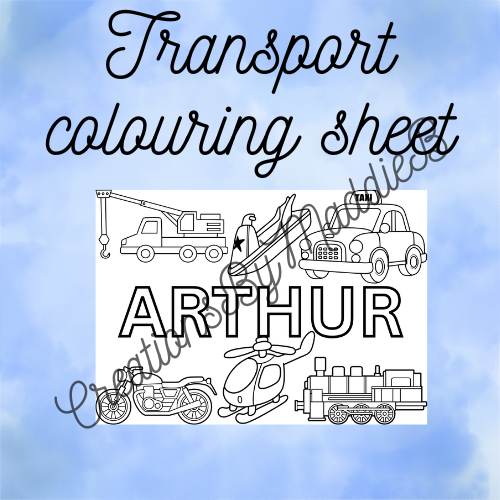 Transport- personalised colour your own name print crayons not included - matching cars crayons also available for sale in my shop)