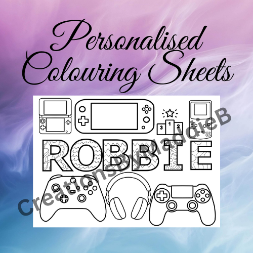 Gaming - personalised colour your own name print crayons not included - matching Gaming crayons also available for sale in my shop)