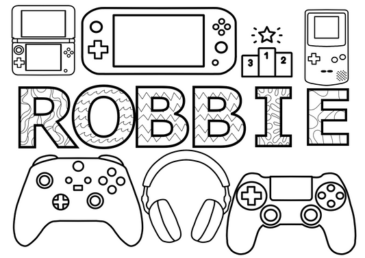 Personalised Gaming  colouring sheet A4