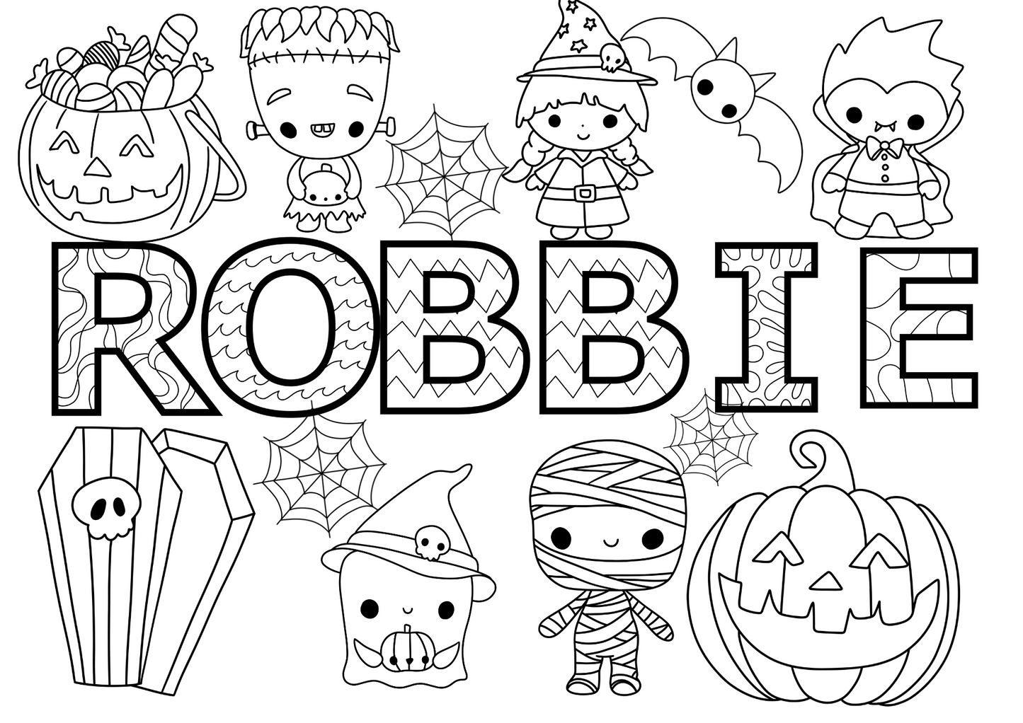 Personalised Halloween  colouring sheet A4