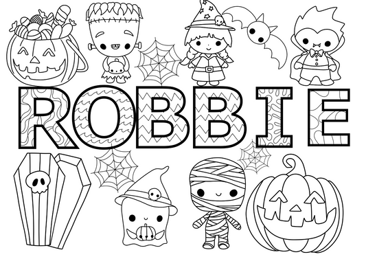 Personalised Halloween  colouring sheet A4