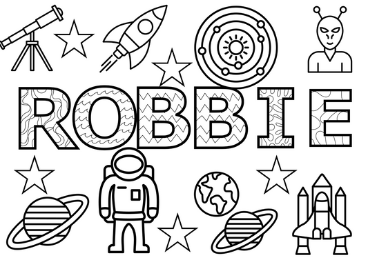 Personalised Space colouring sheet A4