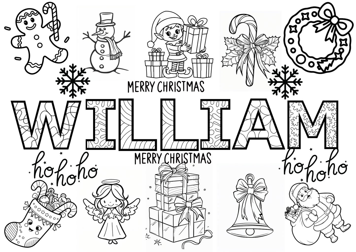 Personalised Christmas colouring sheet A4