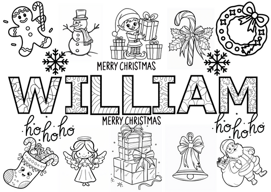 Personalised Christmas colouring sheet A4