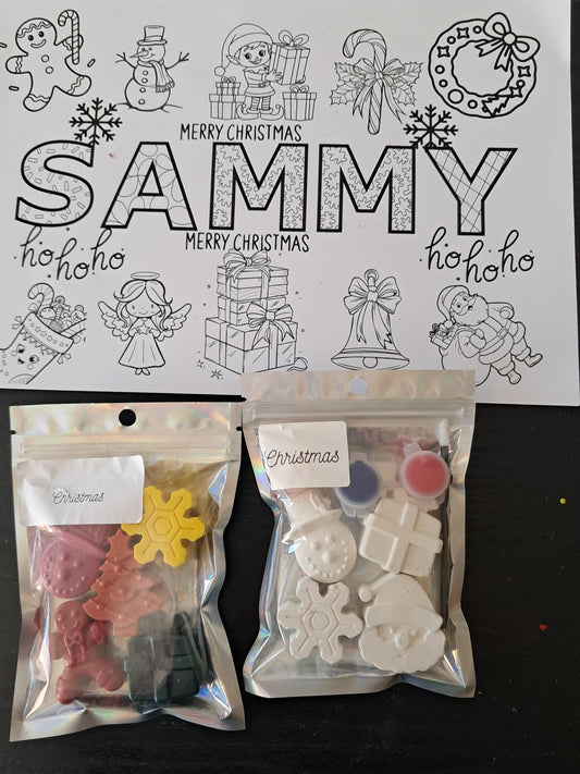 Christmas bundle - personalised colour your own name print, Paint set and christmas Crayons